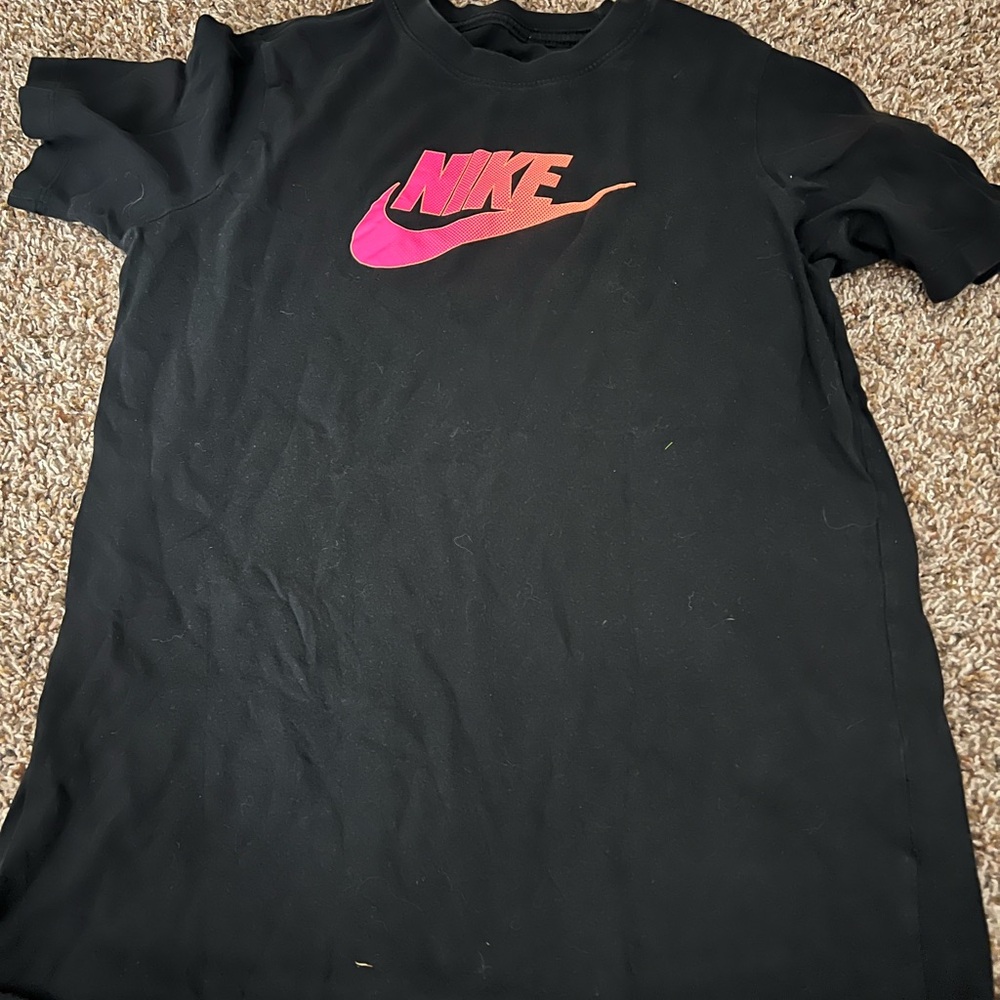 Kids Nike Black Tee with Pink and Orange Logo